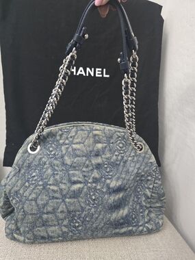 AUTHENTIC Chanel Denim Camellia Just Mademoiselle Bowler Bag
